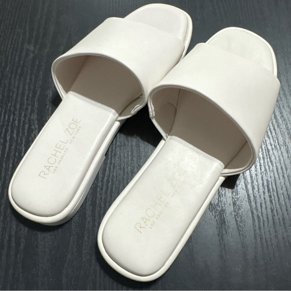 Rachel Zoe All White Tudor flat slip on sandals 7.5M